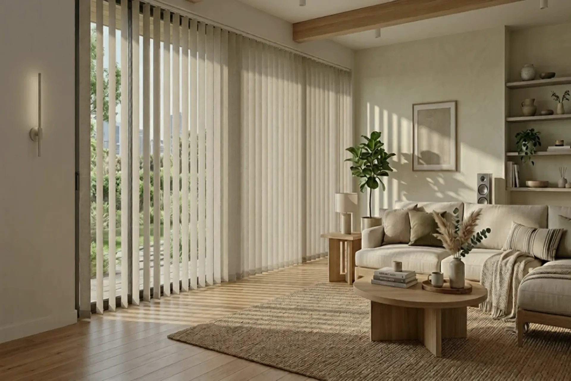 Persiana Vertical sob medida instalada em ambiente moderno
